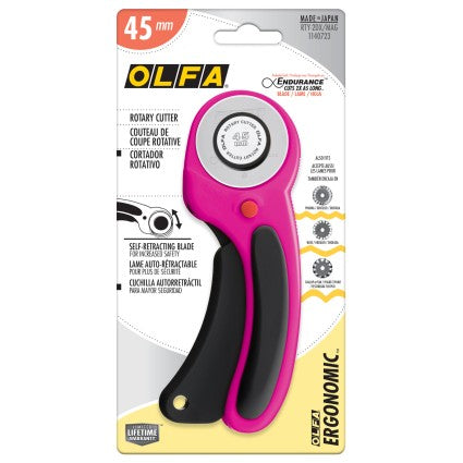 Magenta 45mm rotary cutter from OLFA.