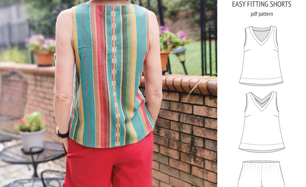 Byron v-neck tank top and easy fitting shorts set for woven fabrics (PDF)