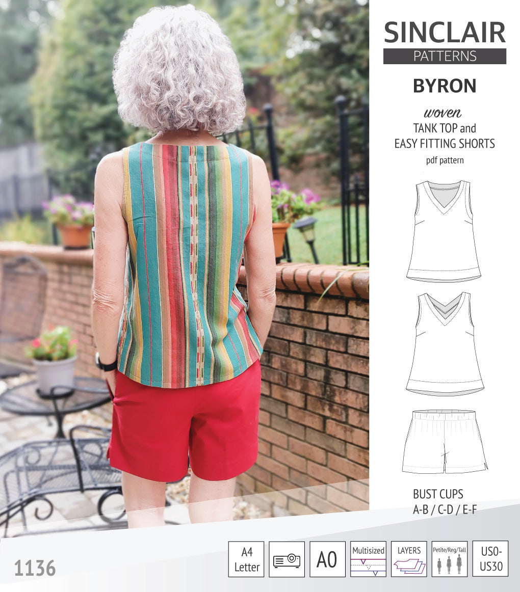 Byron v-neck tank top and easy fitting shorts set for woven fabrics (PDF)