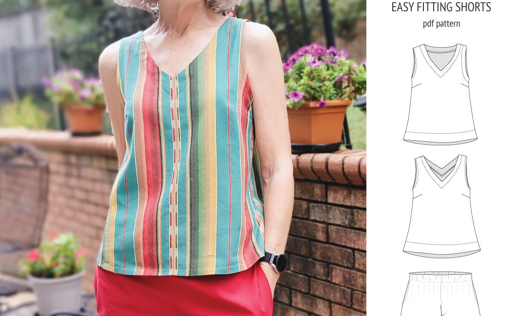 Byron v-neck tank top and easy fitting shorts set for woven fabrics (PDF)