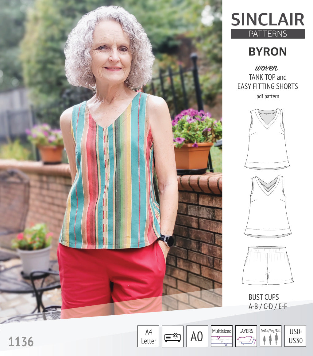 Byron v-neck tank top and easy fitting shorts set for woven fabrics (PDF)