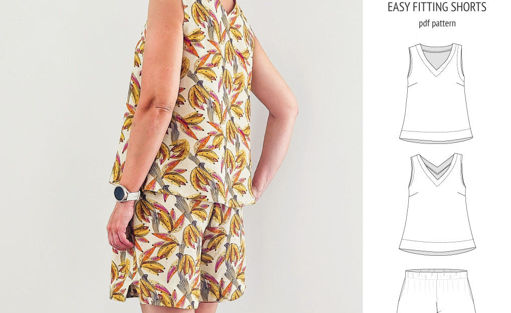Byron v-neck tank top and easy fitting shorts set for woven fabrics (PDF)