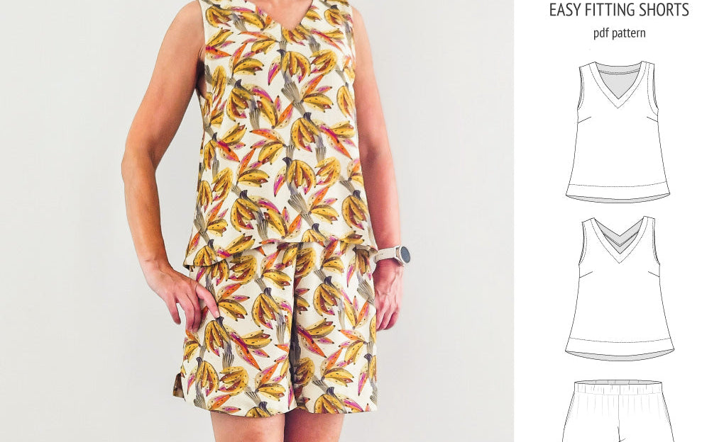 Byron v-neck tank top and easy fitting shorts set for woven fabrics (PDF)