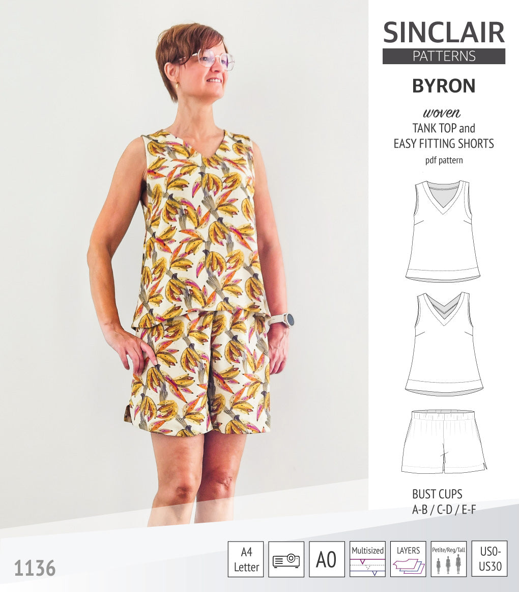 Byron v-neck tank top and easy fitting shorts set for woven fabrics (PDF)