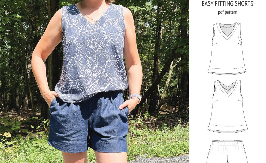 Byron v-neck tank top and easy fitting shorts set for woven fabrics (PDF)