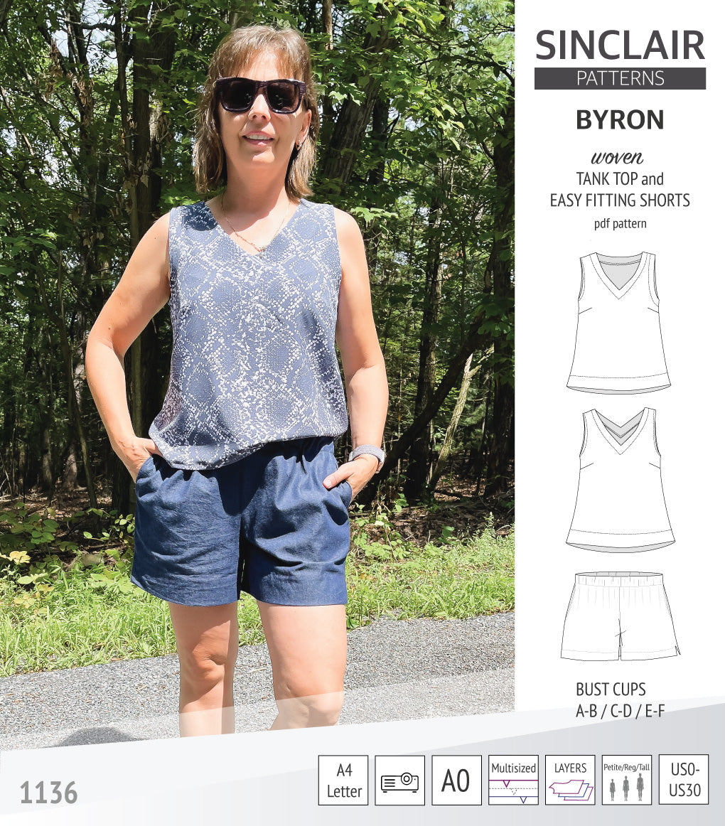Byron v-neck tank top and easy fitting shorts set for woven fabrics (PDF)