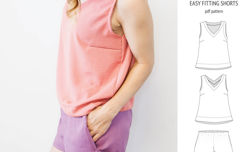 Byron v-neck tank top and easy fitting shorts set for woven fabrics (PDF)