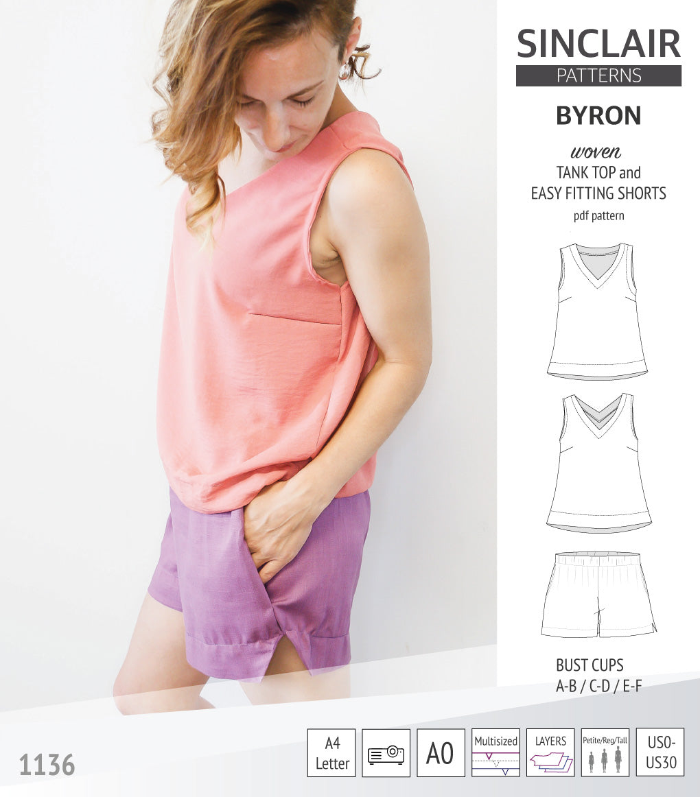 Byron v-neck tank top and easy fitting shorts set for woven fabrics (PDF)