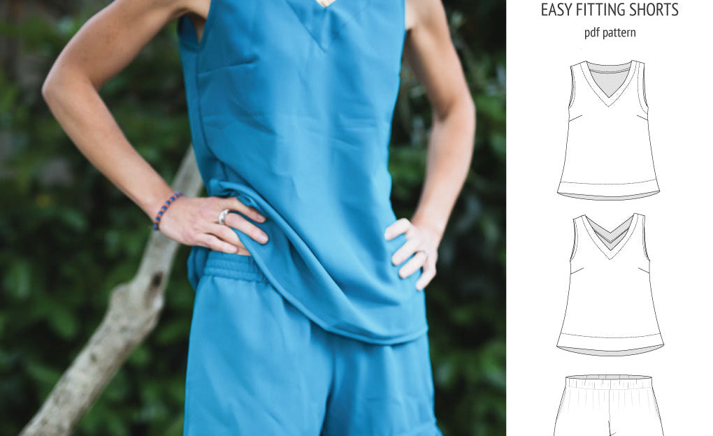 Byron v-neck tank top and easy fitting shorts set for woven fabrics (PDF)