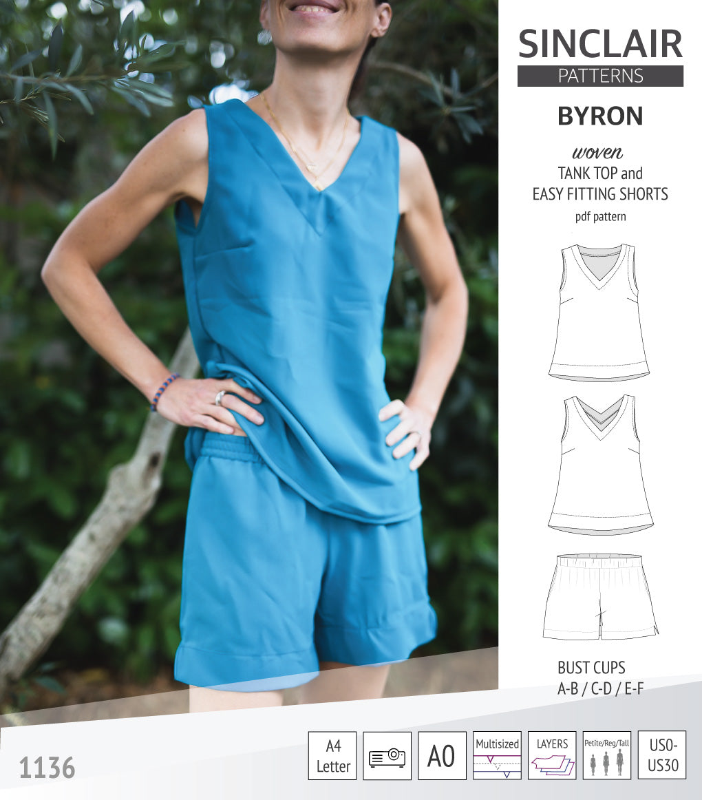 Byron v-neck tank top and easy fitting shorts set for woven fabrics (PDF)