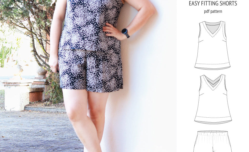 Byron v-neck tank top and easy fitting shorts set for woven fabrics (PDF)
