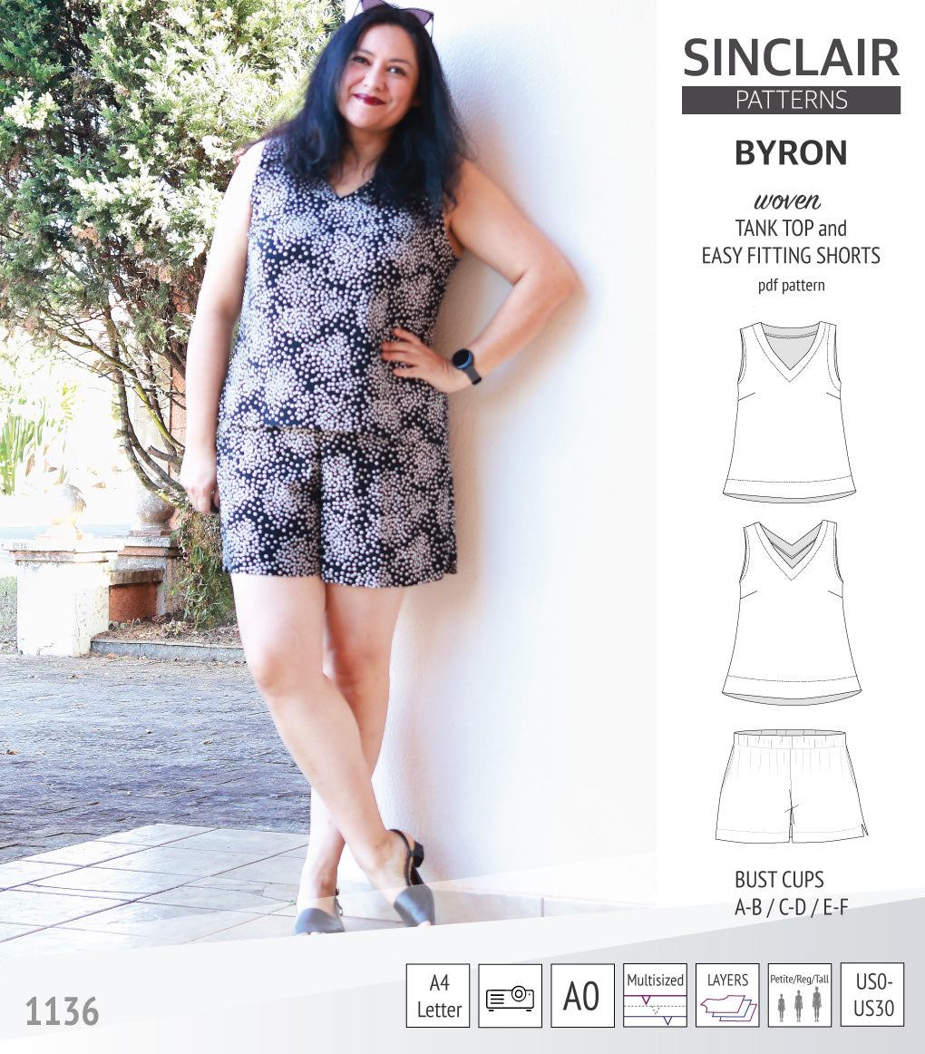 Byron v-neck tank top and easy fitting shorts set for woven fabrics (PDF)