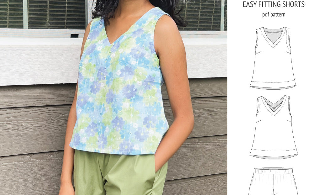 Byron v-neck tank top and easy fitting shorts set for woven fabrics (PDF)