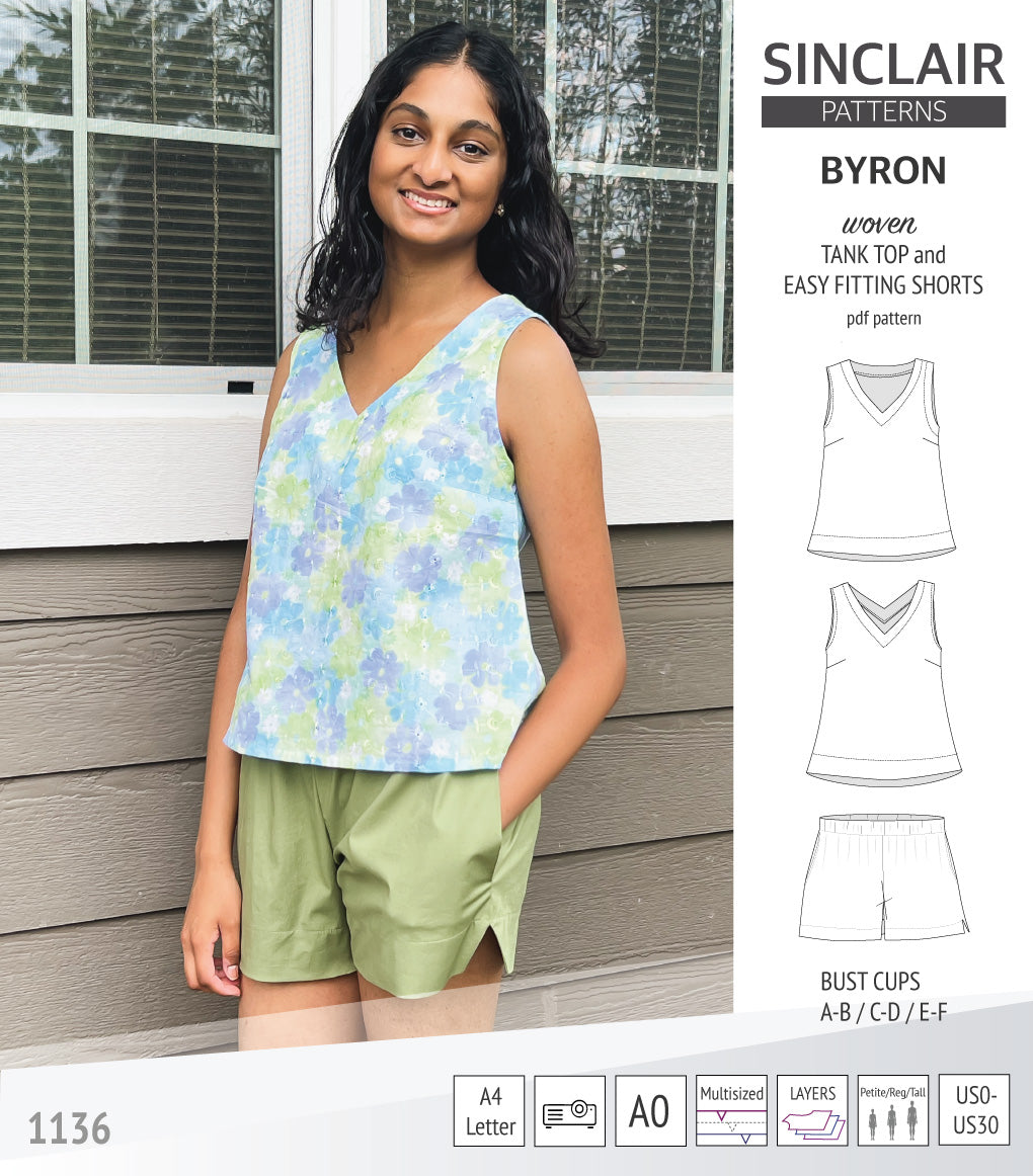 Byron v-neck tank top and easy fitting shorts set for woven fabrics (PDF)