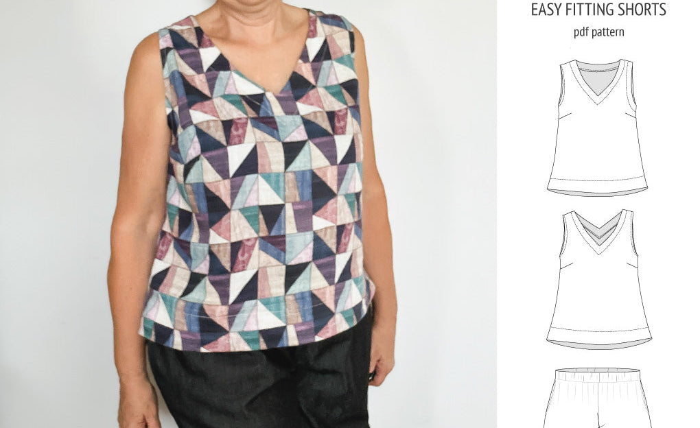 Byron v-neck tank top and easy fitting shorts set for woven fabrics (PDF)