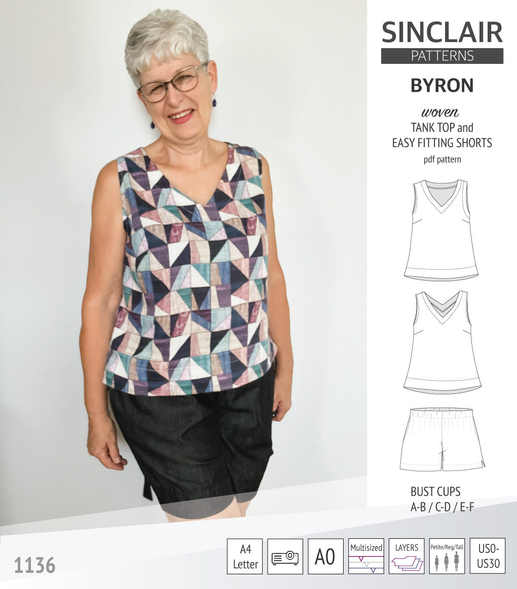 Byron v-neck tank top and easy fitting shorts set for woven fabrics (PDF)