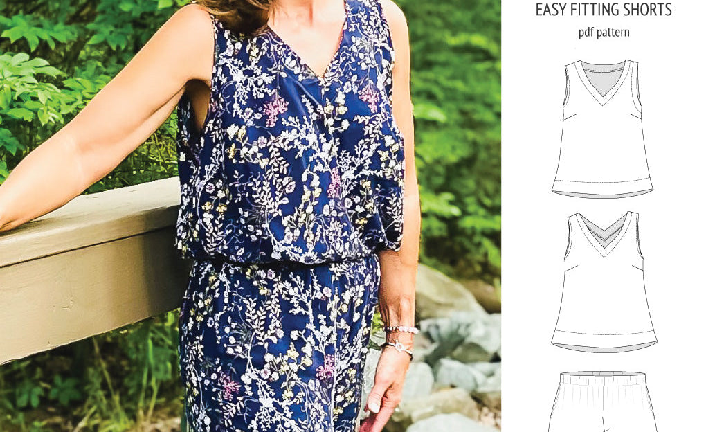 Byron v-neck tank top and easy fitting shorts set for woven fabrics (PDF)