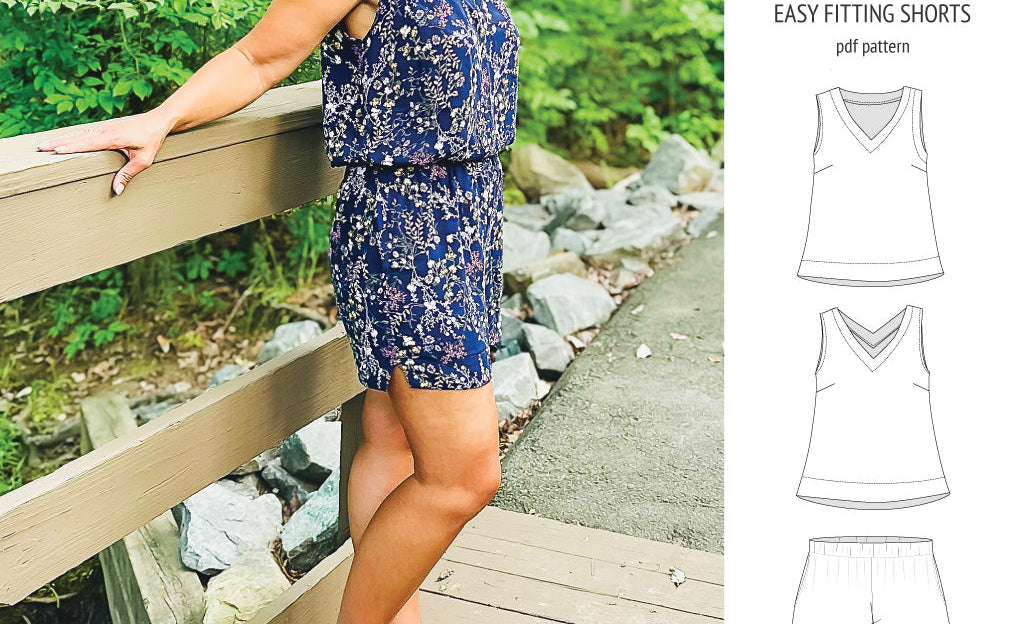 Byron v-neck tank top and easy fitting shorts set for woven fabrics (PDF)
