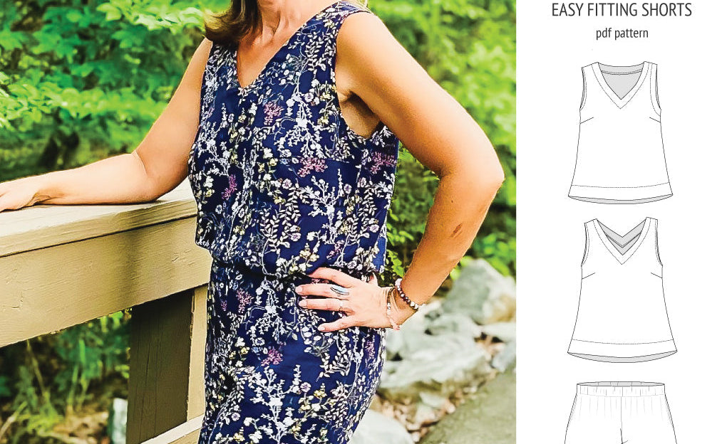 Byron v-neck tank top and easy fitting shorts set for woven fabrics (PDF)