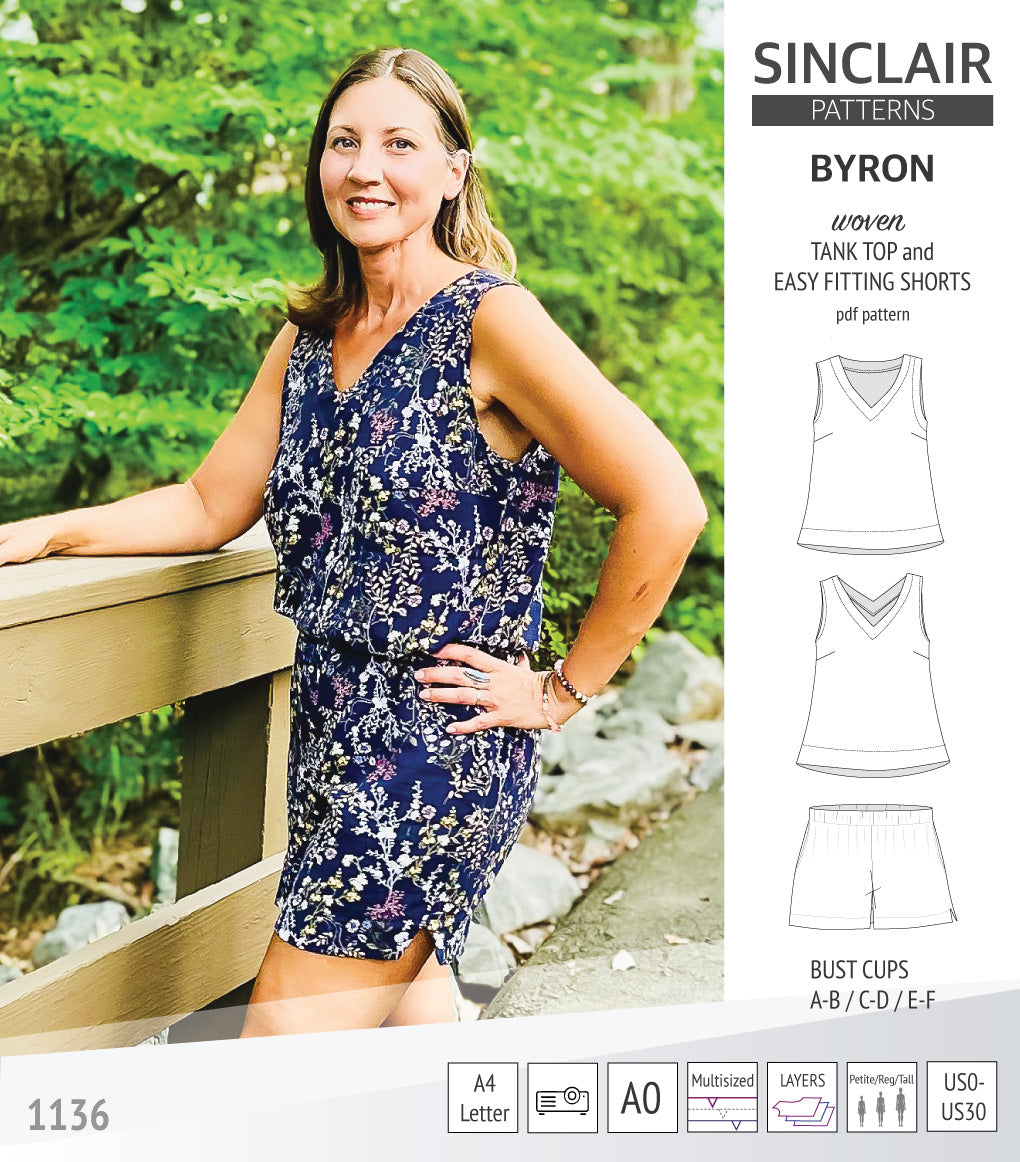 Byron v-neck tank top and easy fitting shorts set for woven fabrics (PDF)