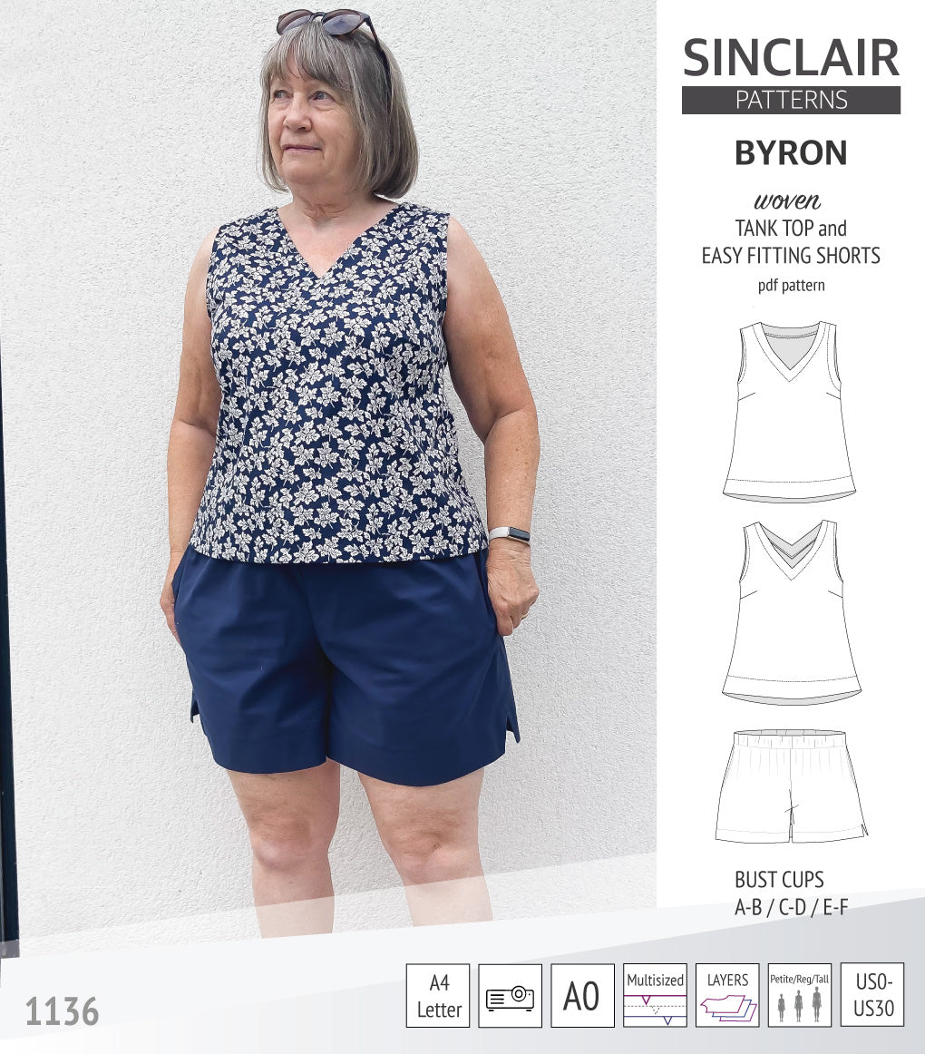 Byron v-neck tank top and easy fitting shorts set for woven fabrics (PDF)