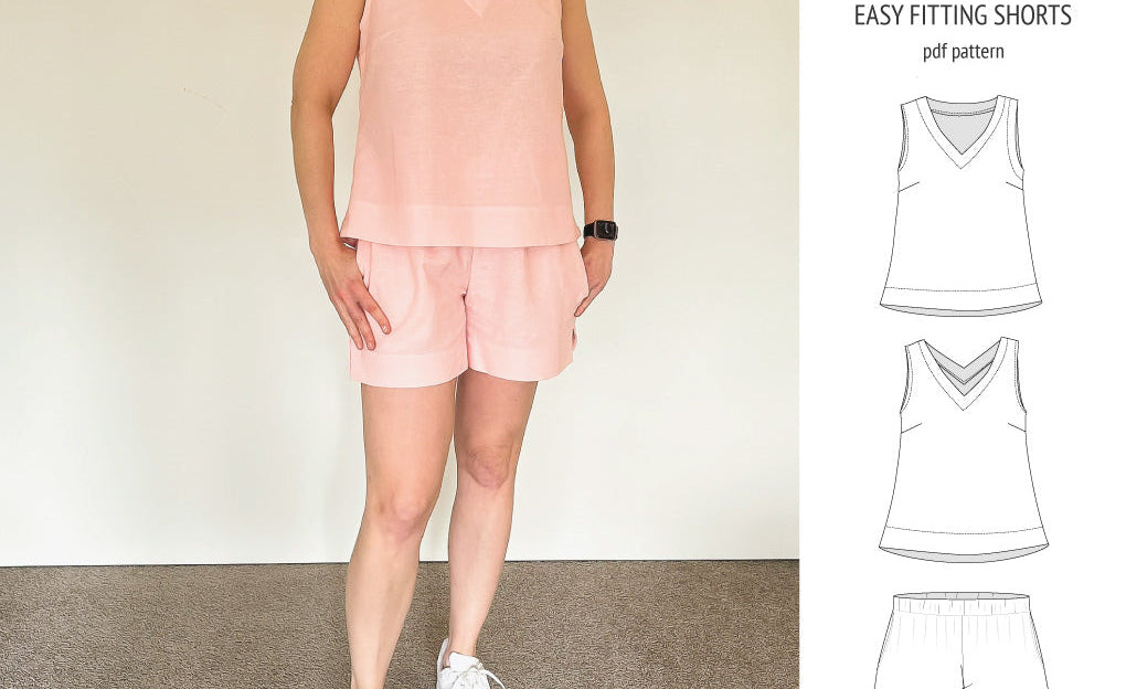Byron v-neck tank top and easy fitting shorts set for woven fabrics (PDF)
