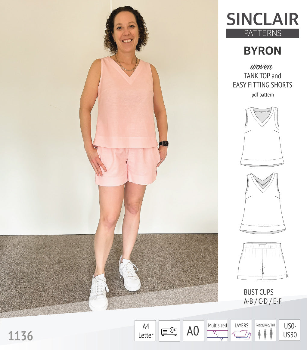 Byron v-neck tank top and easy fitting shorts set for woven fabrics (PDF)