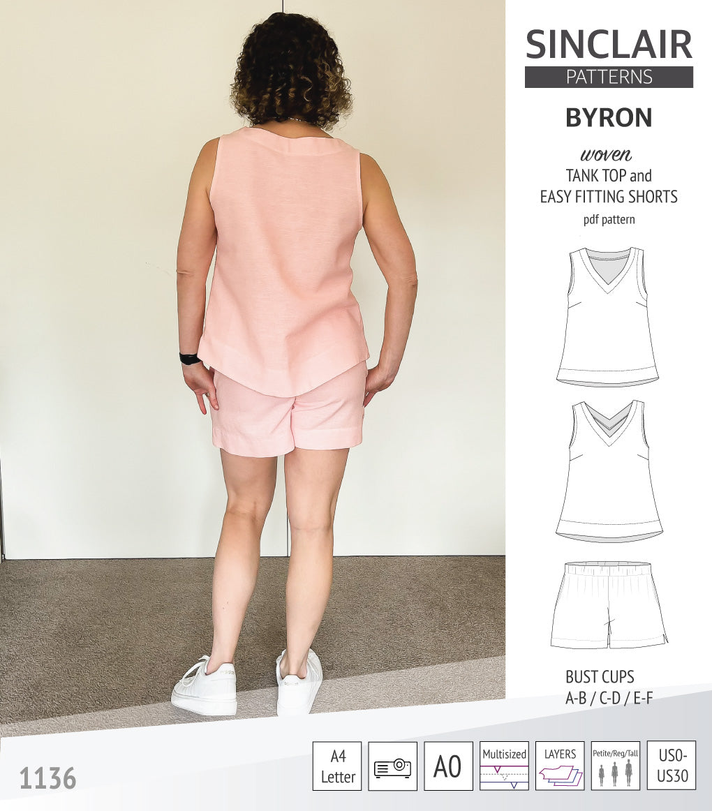 Byron v-neck tank top and easy fitting shorts set for woven fabrics (PDF)
