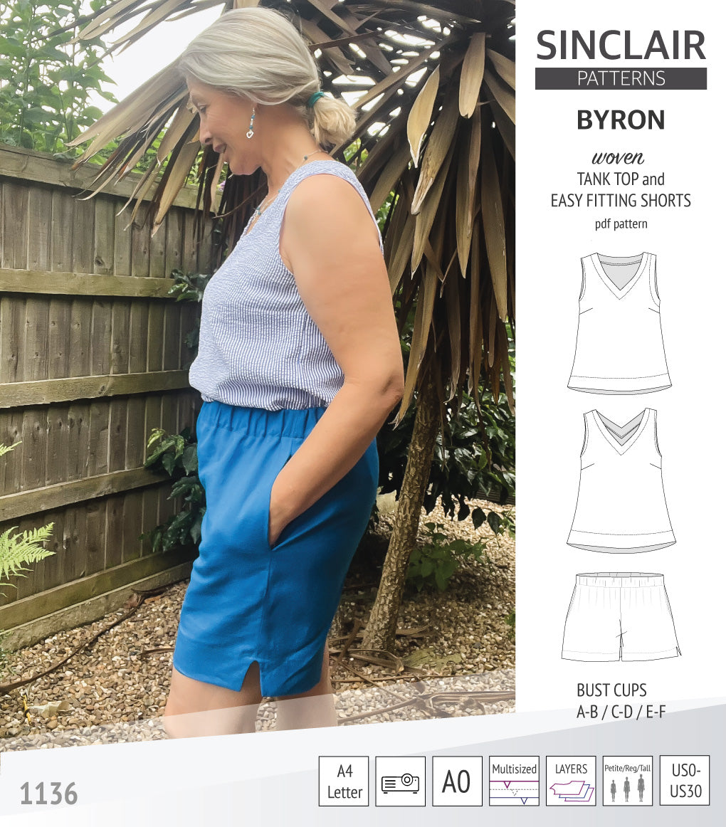 Byron v-neck tank top and easy fitting shorts set for woven fabrics (PDF)