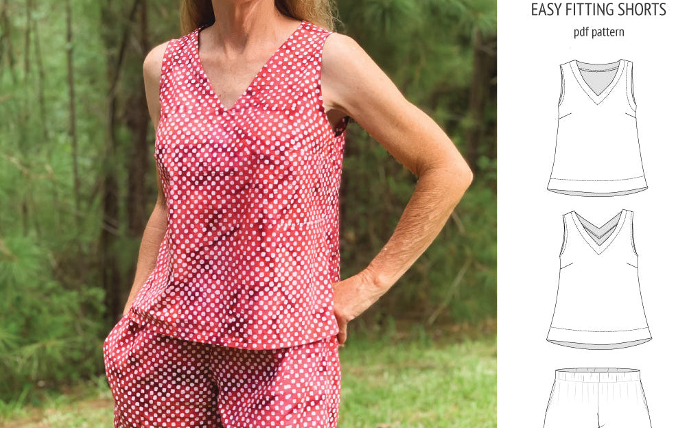 Byron v-neck tank top and easy fitting shorts set for woven fabrics (PDF)