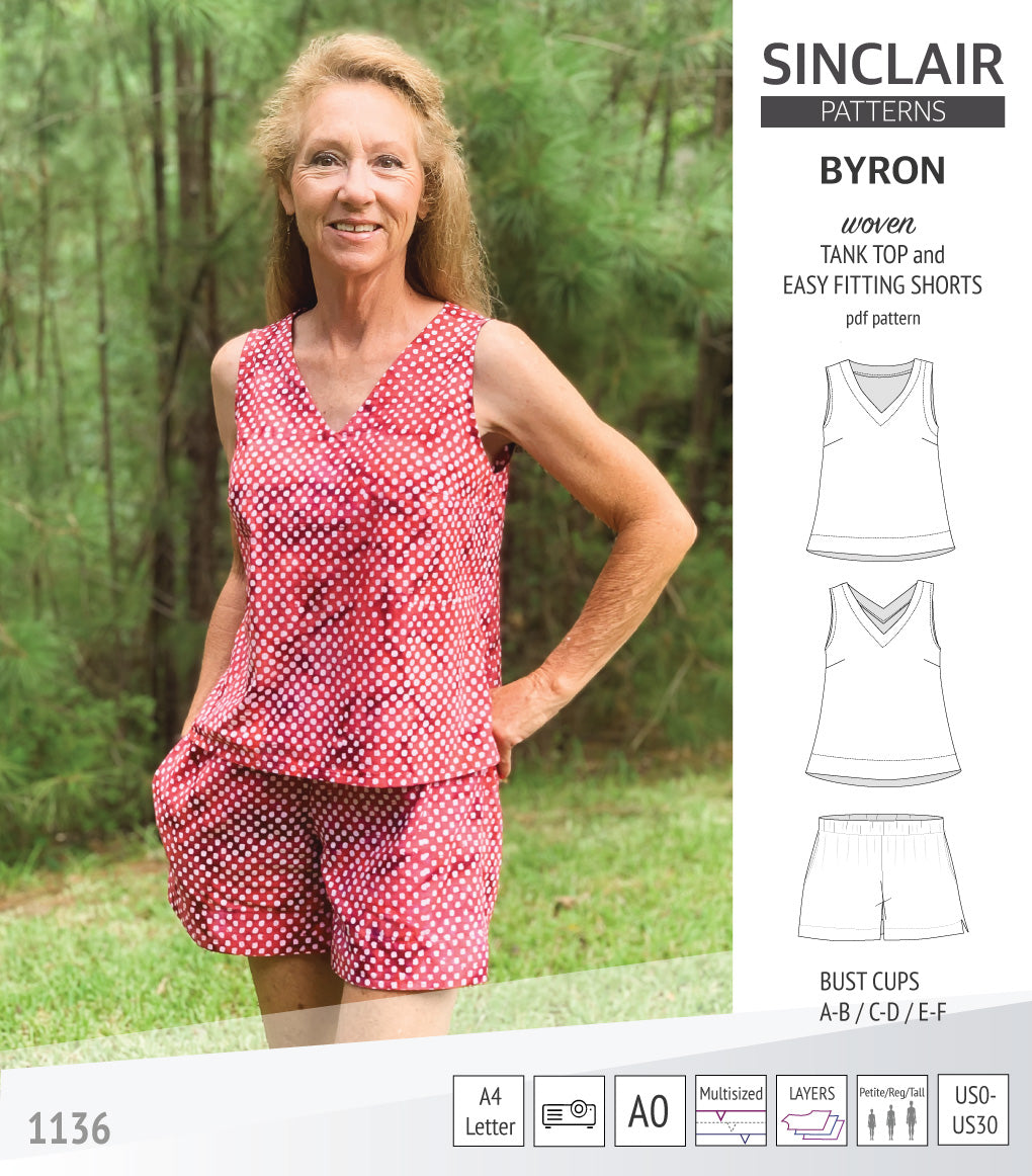 Byron v-neck tank top and easy fitting shorts set for woven fabrics (PDF)