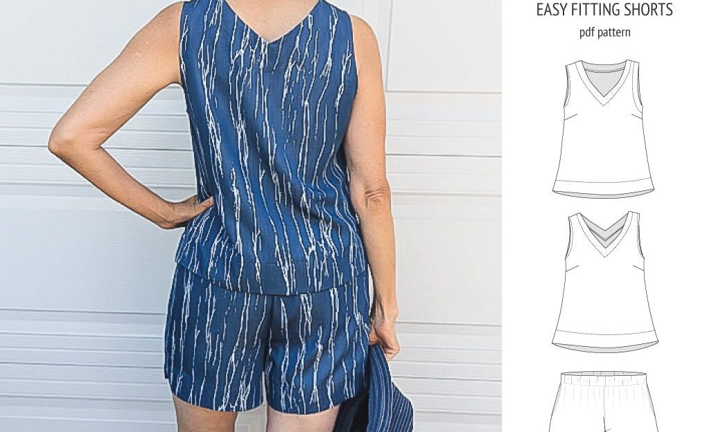 Byron v-neck tank top and easy fitting shorts set for woven fabrics (PDF)