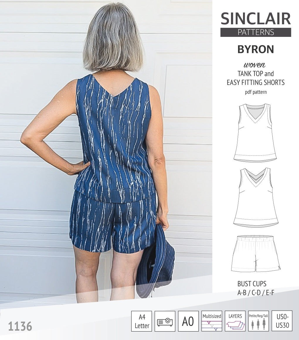 Byron v-neck tank top and easy fitting shorts set for woven fabrics (PDF)