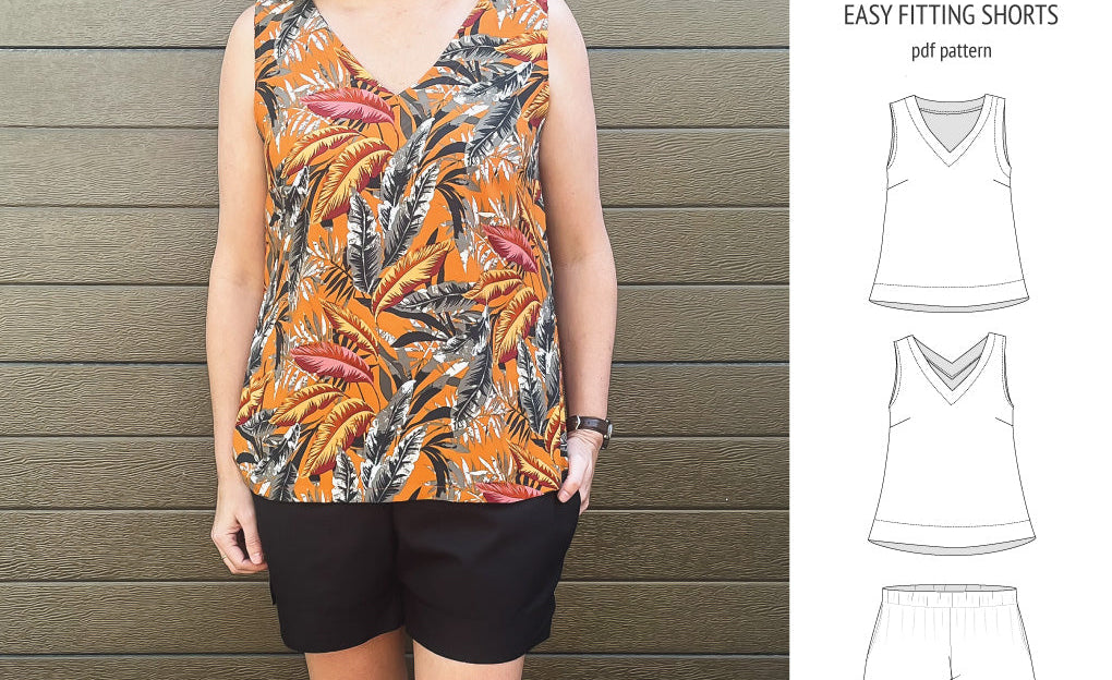 Byron v-neck tank top and easy fitting shorts set for woven fabrics (PDF)