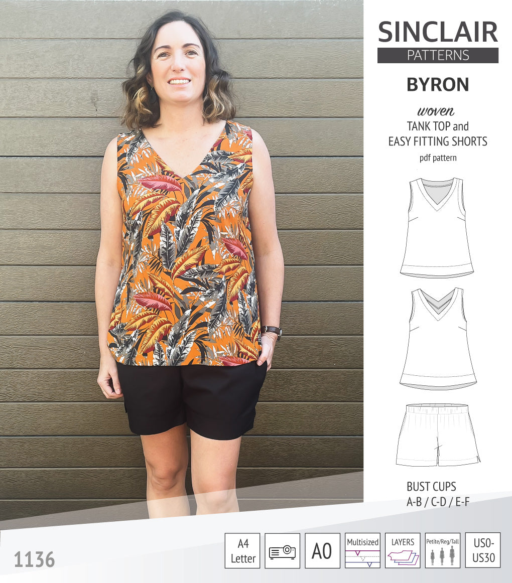 Byron v-neck tank top and easy fitting shorts set for woven fabrics (PDF)