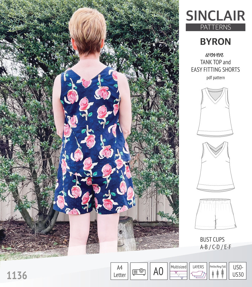 Byron v-neck tank top and easy fitting shorts set for woven fabrics (PDF)