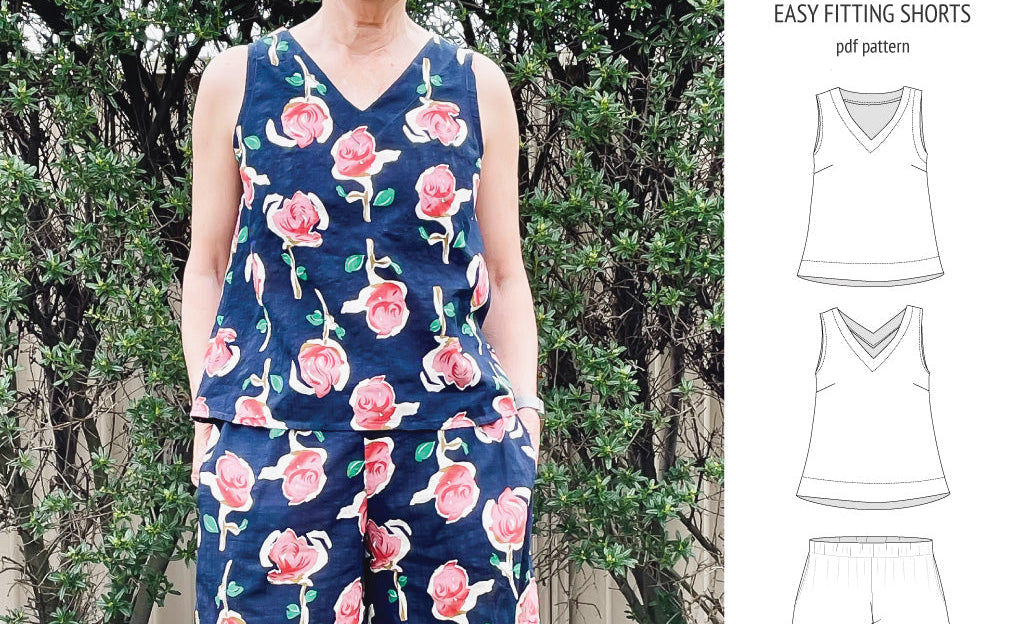 Byron v-neck tank top and easy fitting shorts set for woven fabrics (PDF)