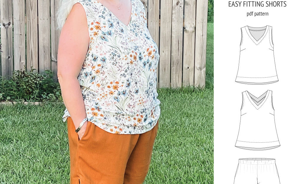 Byron v-neck tank top and easy fitting shorts set for woven fabrics (PDF)