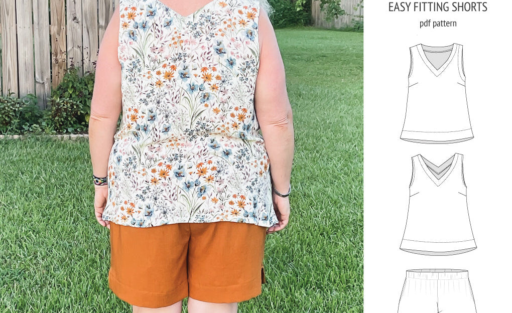 Byron v-neck tank top and easy fitting shorts set for woven fabrics (PDF)