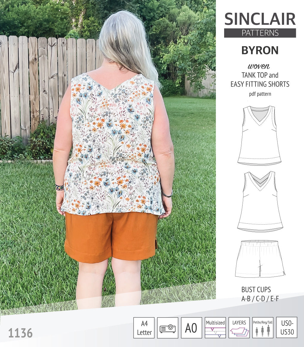 Byron v-neck tank top and easy fitting shorts set for woven fabrics (PDF)