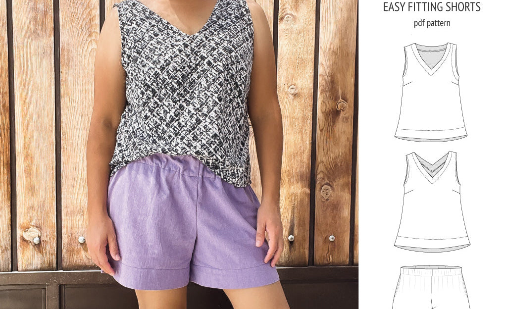 Byron v-neck tank top and easy fitting shorts set for woven fabrics (PDF)