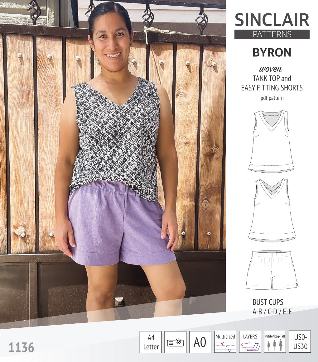 Byron v-neck tank top and easy fitting shorts set for woven fabrics (PDF)