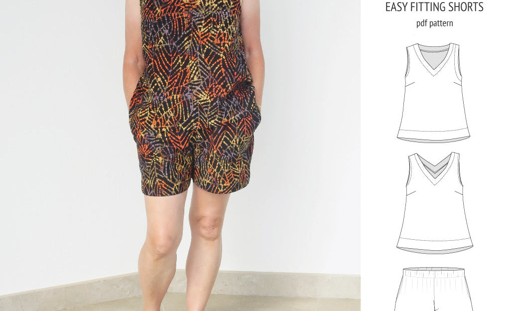 Byron v-neck tank top and easy fitting shorts set for woven fabrics (PDF)