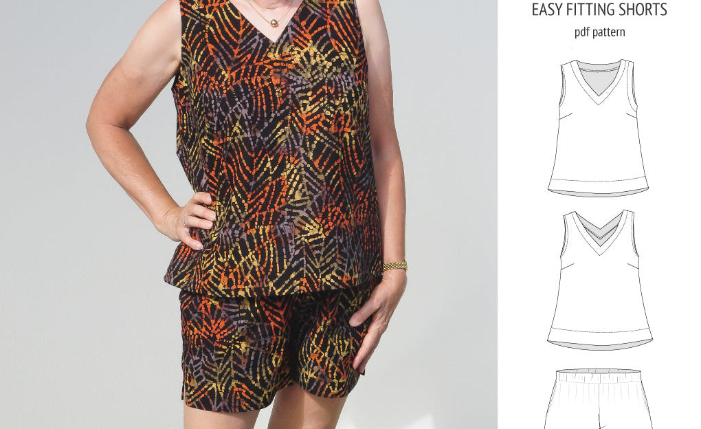 Byron v-neck tank top and easy fitting shorts set for woven fabrics (PDF)