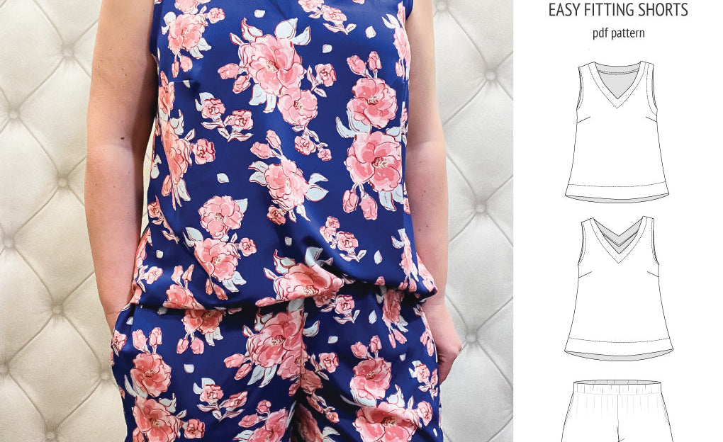 Byron v-neck tank top and easy fitting shorts set for woven fabrics (PDF)