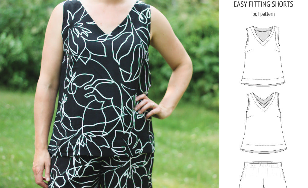 Byron v-neck tank top and easy fitting shorts set for woven fabrics (PDF)