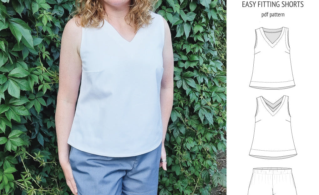 Byron v-neck tank top and easy fitting shorts set for woven fabrics (PDF)