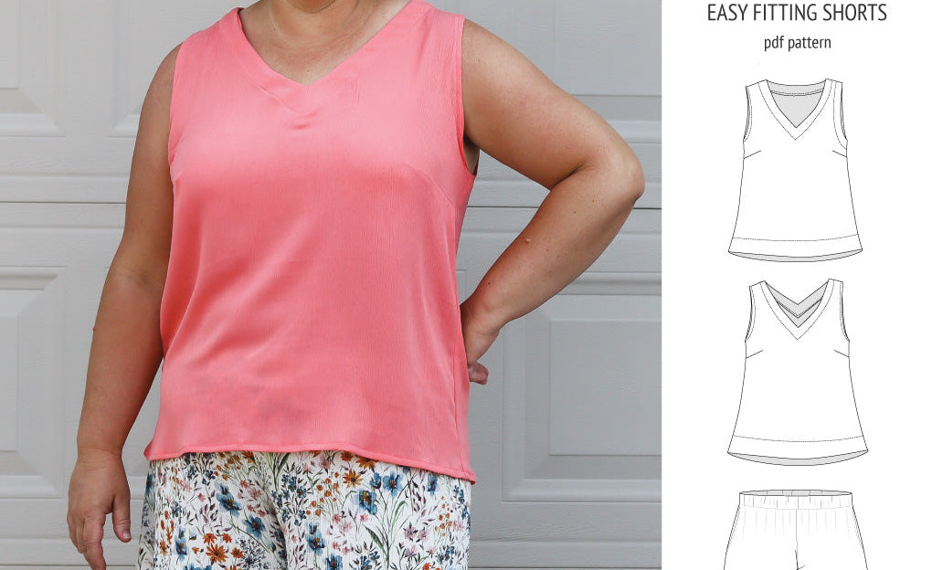 Byron v-neck tank top and easy fitting shorts set for woven fabrics (PDF)