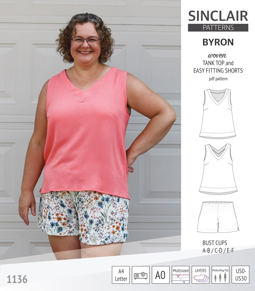 Byron v-neck tank top and easy fitting shorts set for woven fabrics (PDF)