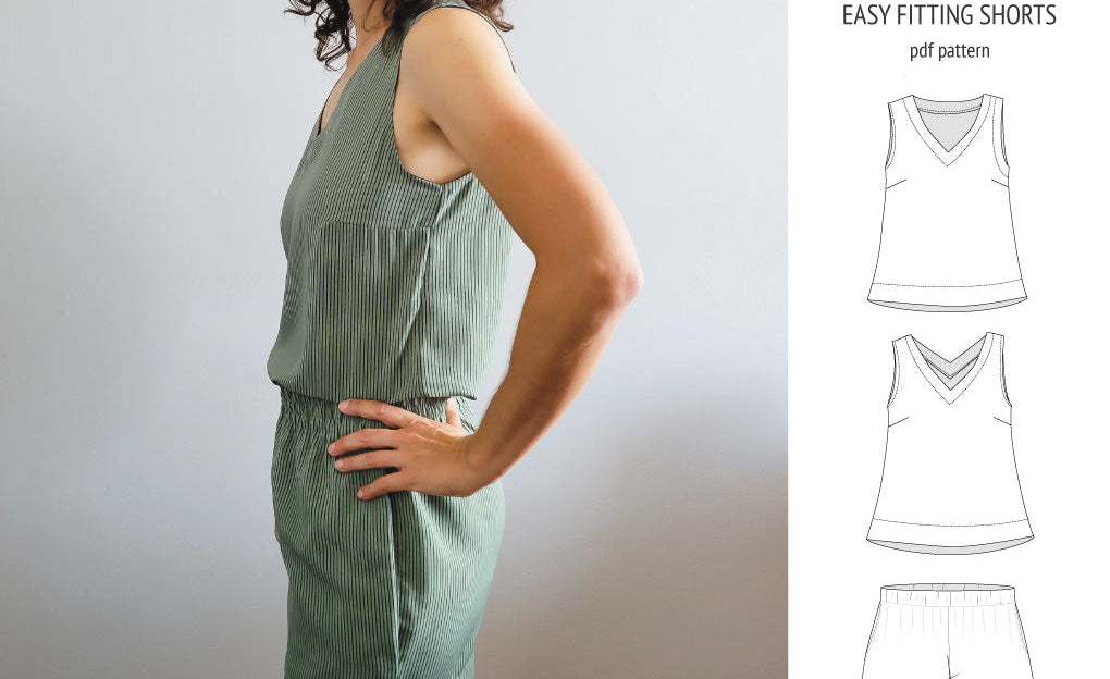 Byron v-neck tank top and easy fitting shorts set for woven fabrics (PDF)